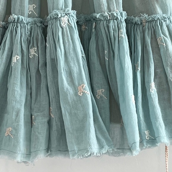 Free People Magic Power Light Blue Cotton Tassel Embroidered Raw Edge Top M Boho - Picture 9 of 11